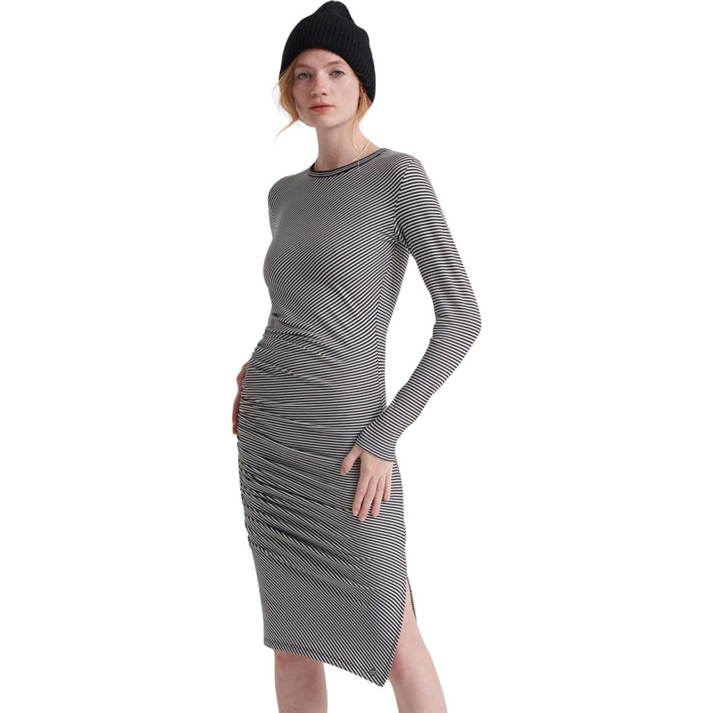 Superdry Rouched Long Sleeve Midi Dress Black Stripe