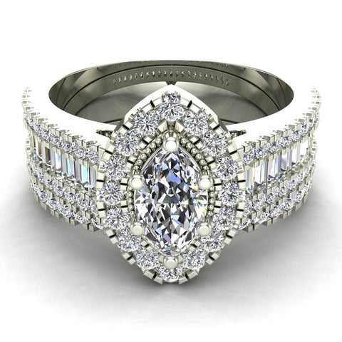 Glitz Design Statement Band Marquise Cut Halo Diamond Engagement Ring ...