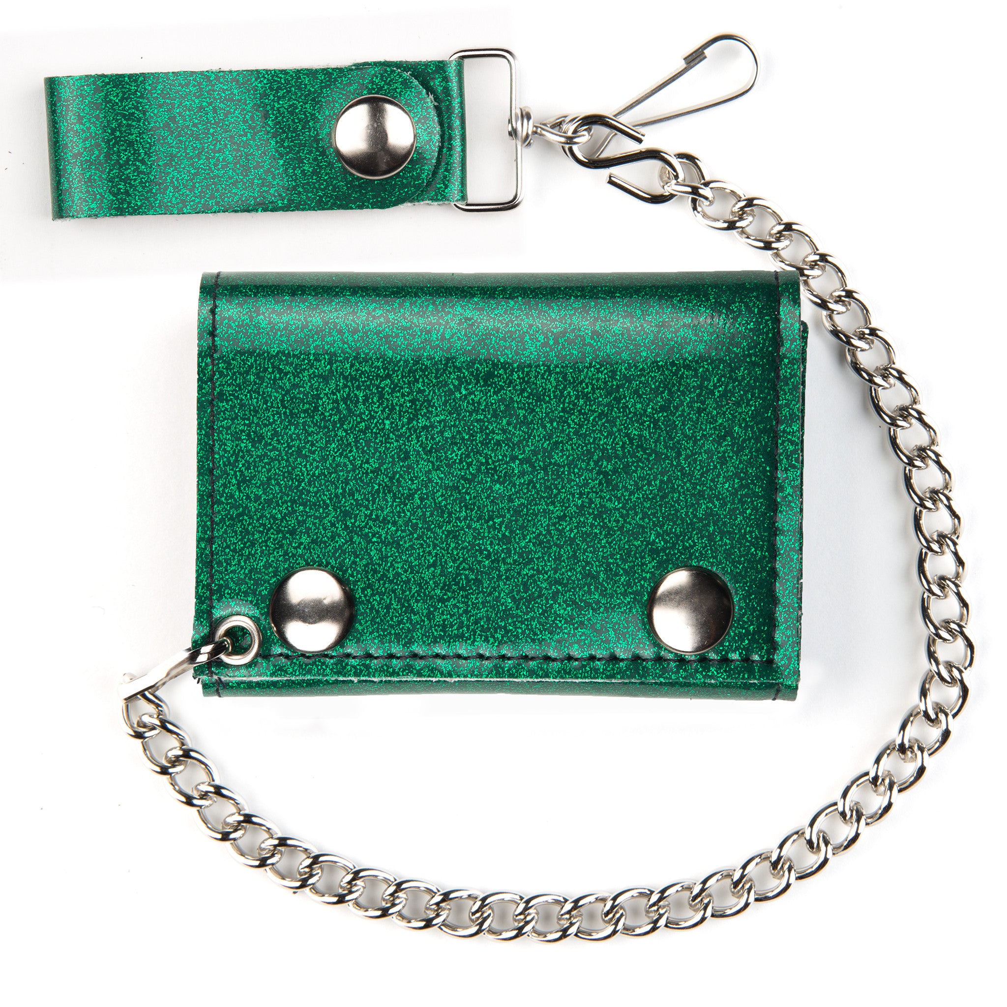 GT304-GR  Glitter Tri-Fold Wallet w/ Chain- Green