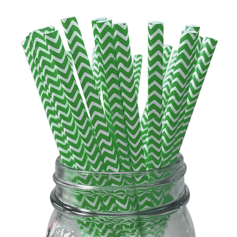 Dark Green Chevron Striped 25pc Paper Straws