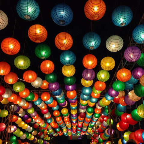 orange and black paper lanterns