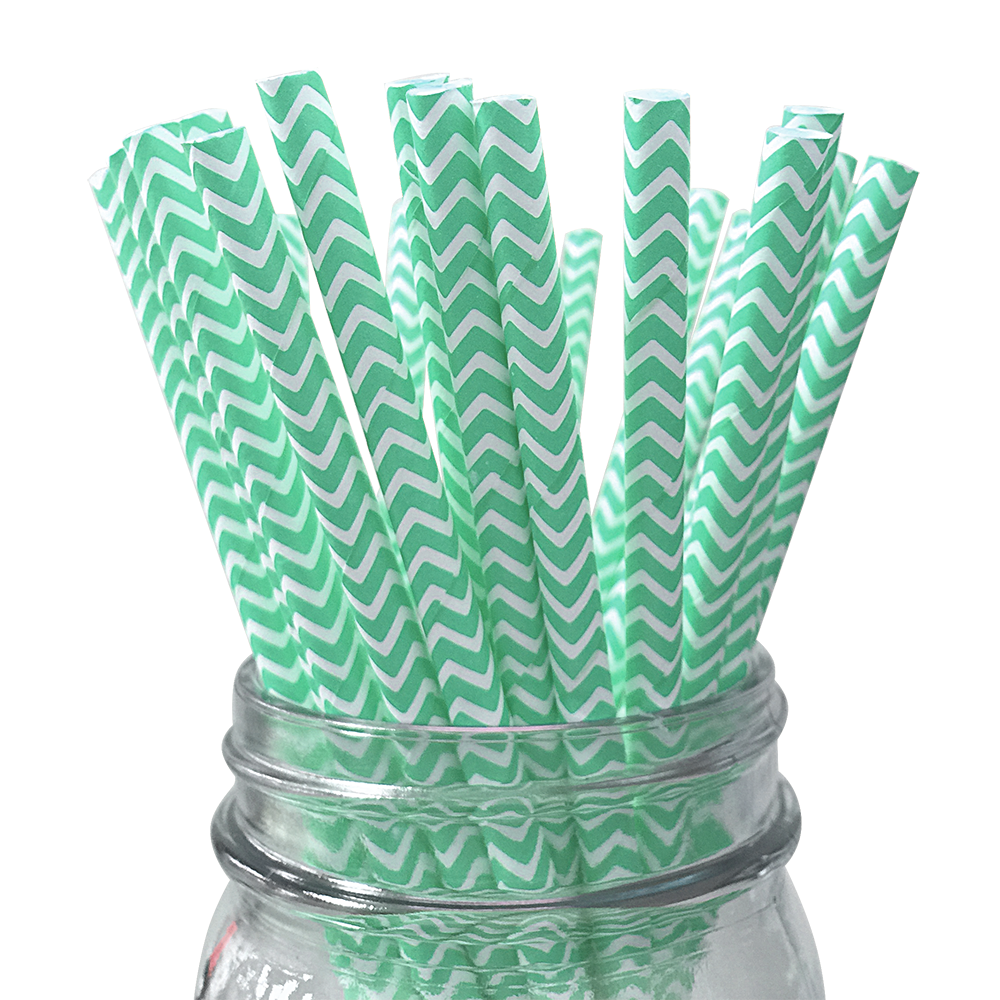 Seafoam Chevron Striped 25pc Paper Straws