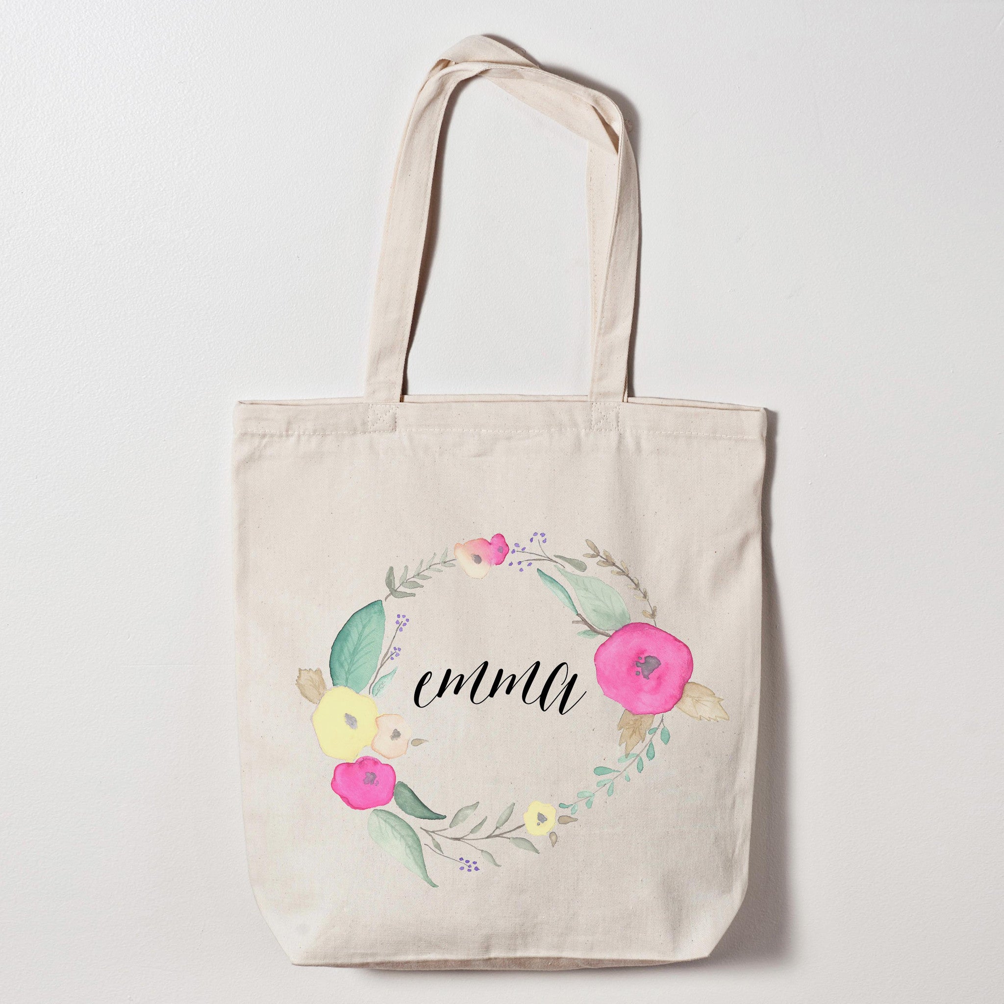 Personalized Floral Watercolor Calligraphy Name Bag - Wedding Bags