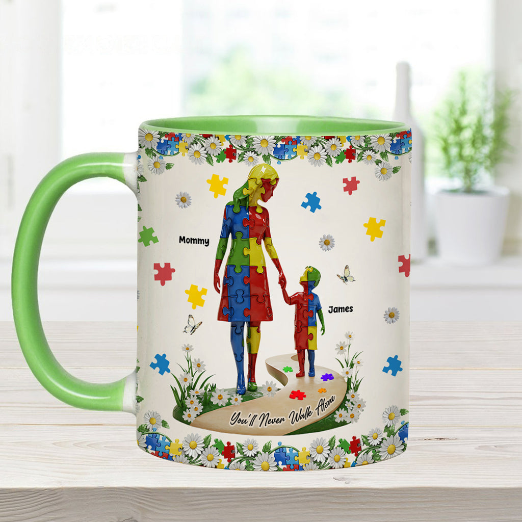 You'll Never Walk Alone - Personalized Autism Awareness Accent Mug