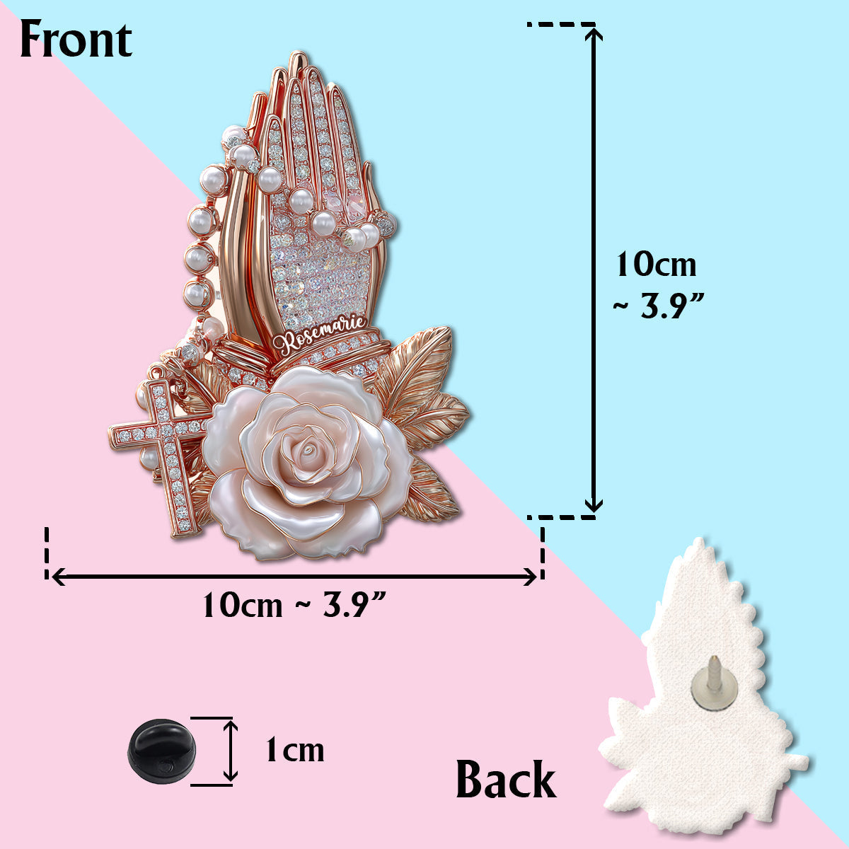 Praying Hands With Roses - Personalized Christian Enamel Pins