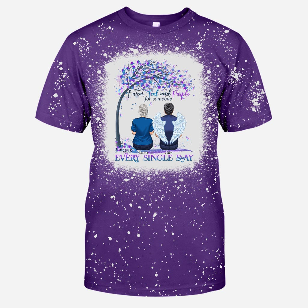 I Wear Teal And Purple - Personalized Suicide Prevention Bleached T-Shirt