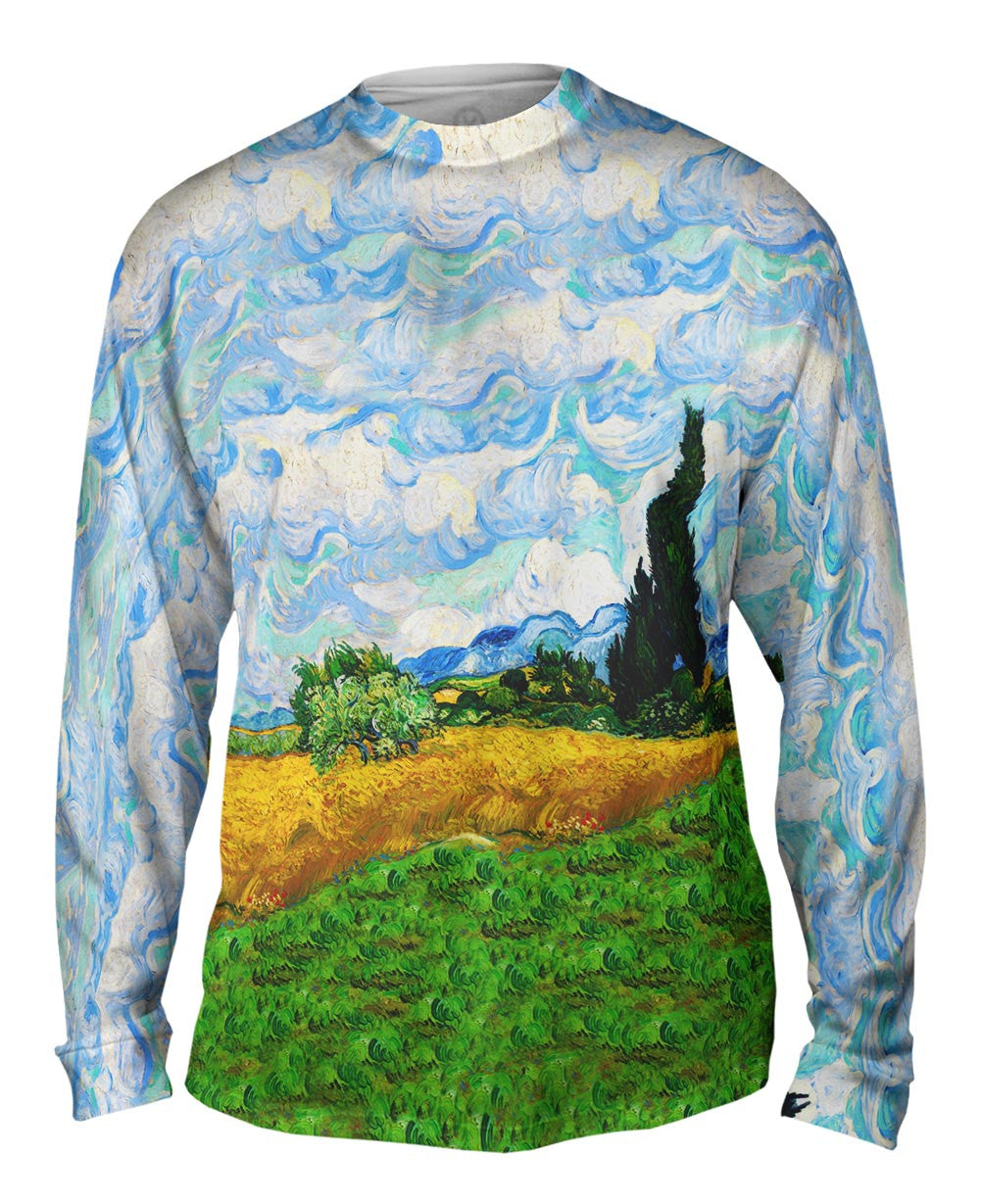 Vincent Van Gogh Wheatfield With Cypresses 18 Mens Long Sleeve Yizzam