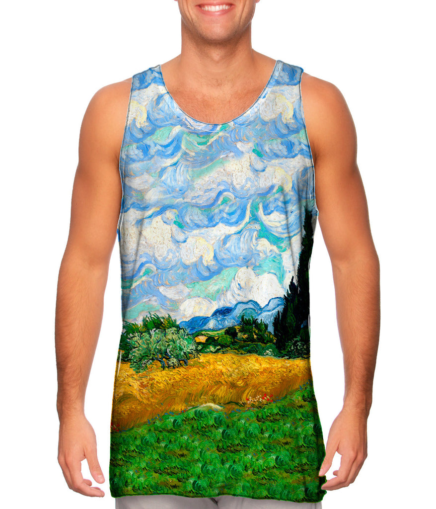 Vincent Van Gogh Wheatfield With Cypresses 18 Mens Tank Top Yizzam