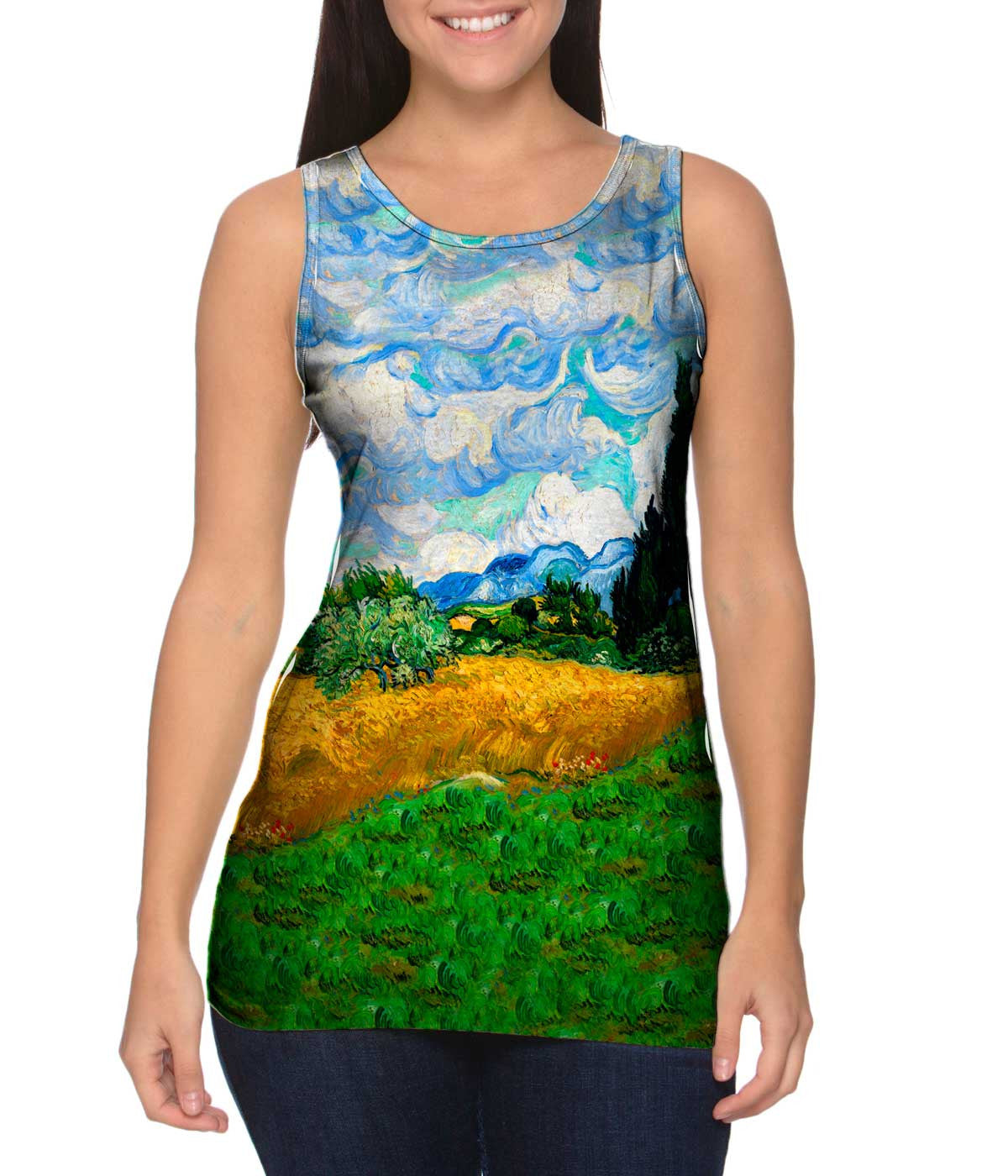 Vincent Van Gogh Wheatfield With Cypresses 18 Womens Tank Top Yizzam