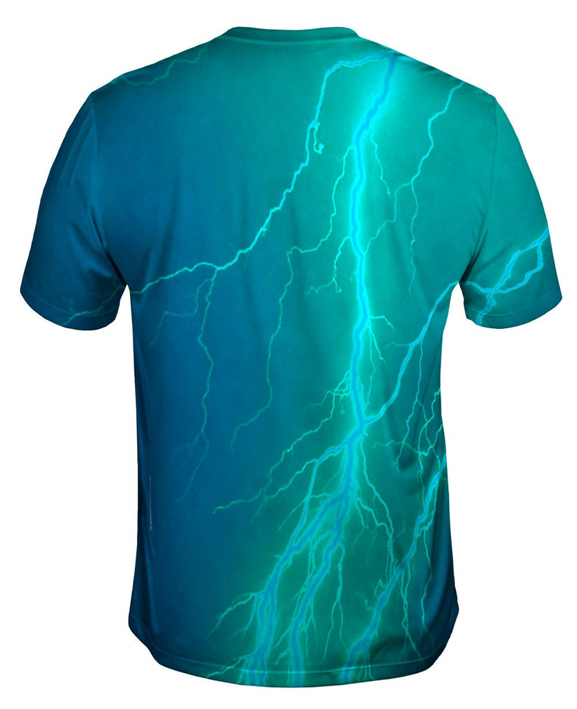 Lightning Storm Blue Turqouise Mens T-Shirt | Yizzam