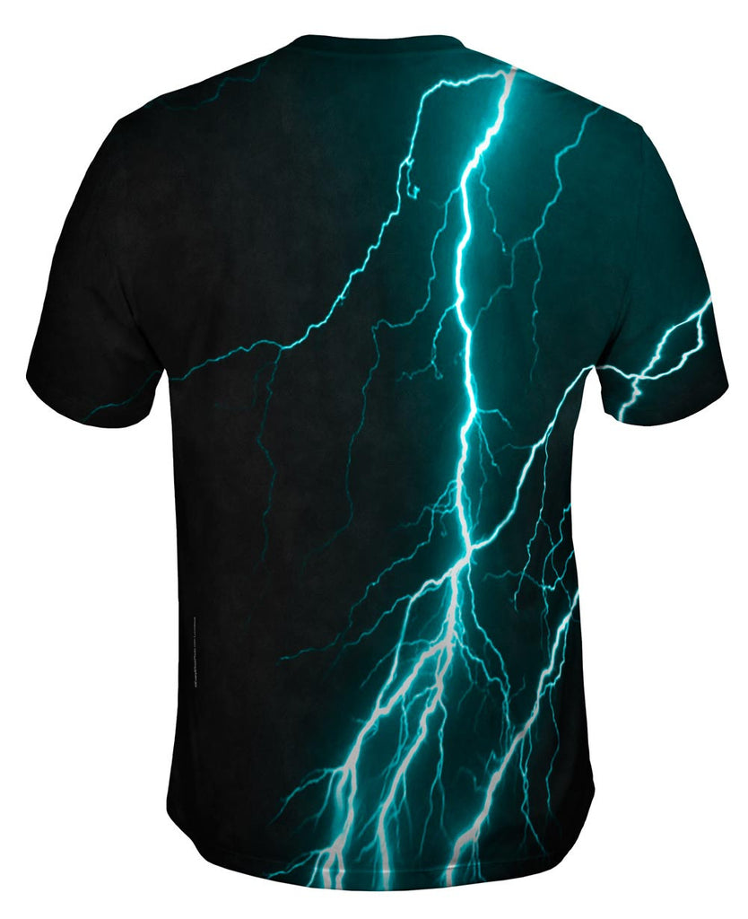 Lightning Storm Turquoise Mens T-Shirt | Yizzam