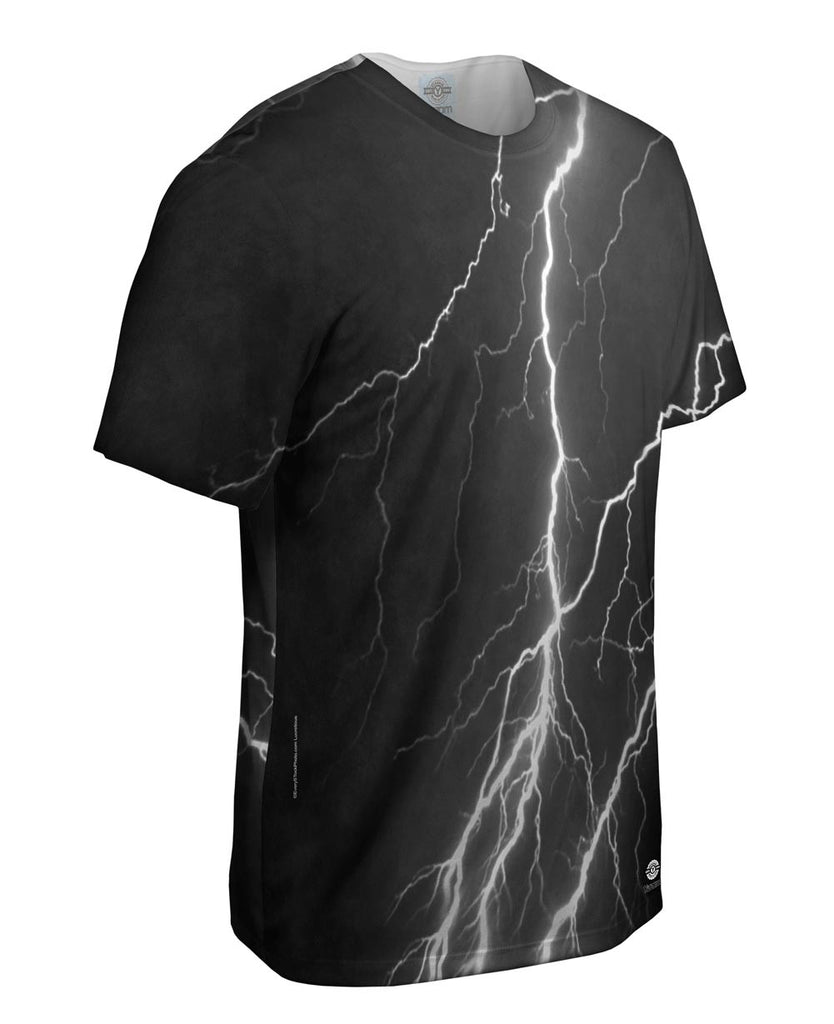 Lightning Storm Black White Mens T-Shirt | Yizzam