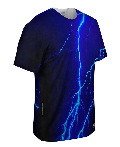 Lightning Storm Blue Mens T-Shirt | Yizzam