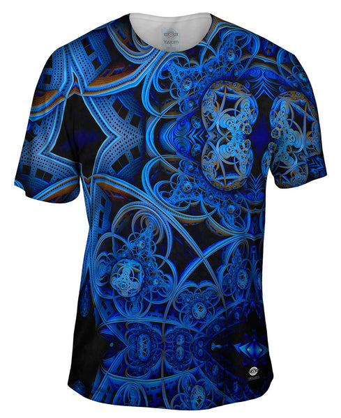 3D Blue Fractal City Mens T-Shirt | Yizzam