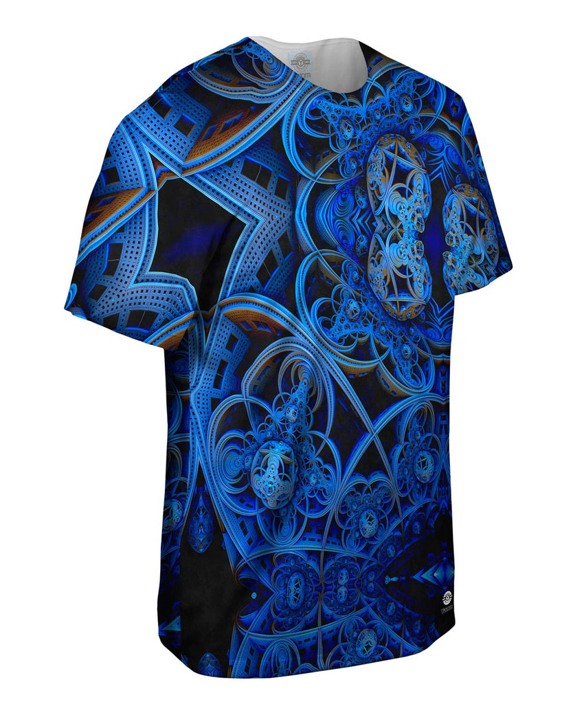 3D Blue Fractal City Mens T-Shirt | Yizzam