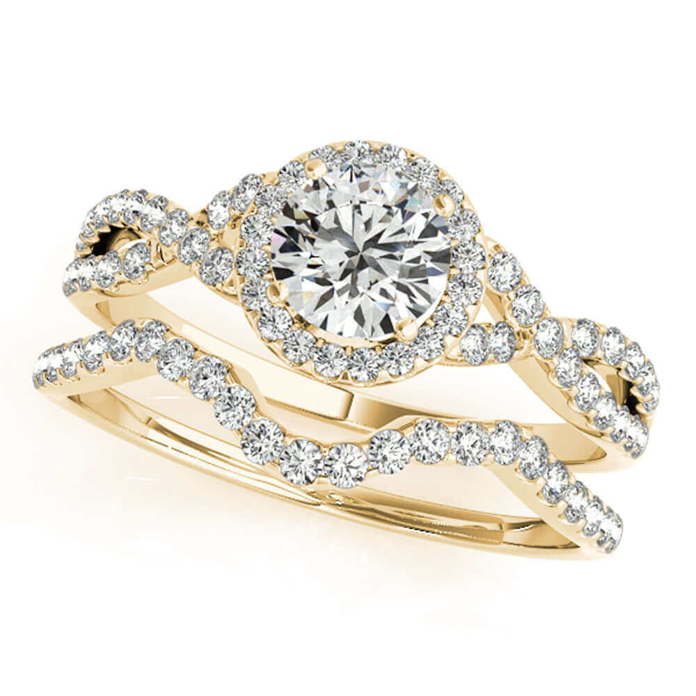JewelMore 1/2 Carat Halo Daimond Engagement Bridal Ring Set 14K Solid