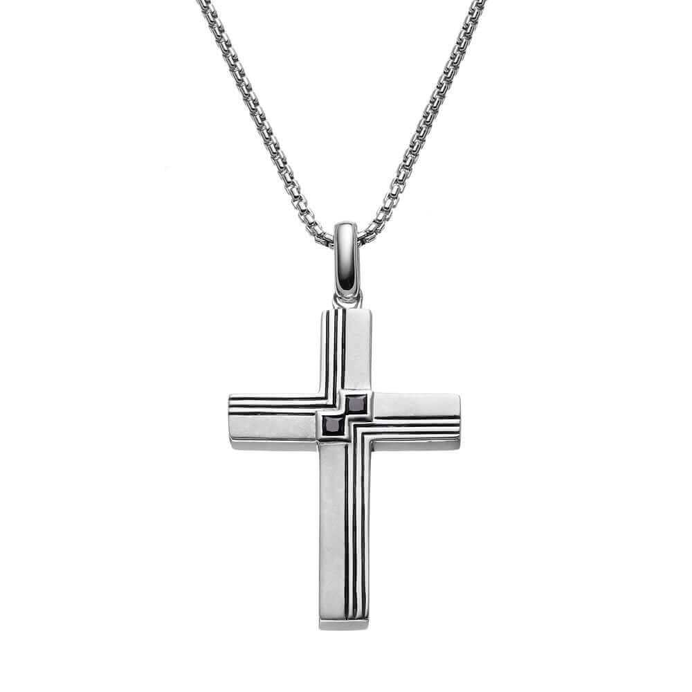 SilveRado  for Mens 1/4 Carat T.W. Black Diamond Sterling Silver Textured Cross Pendant Necklace for Men