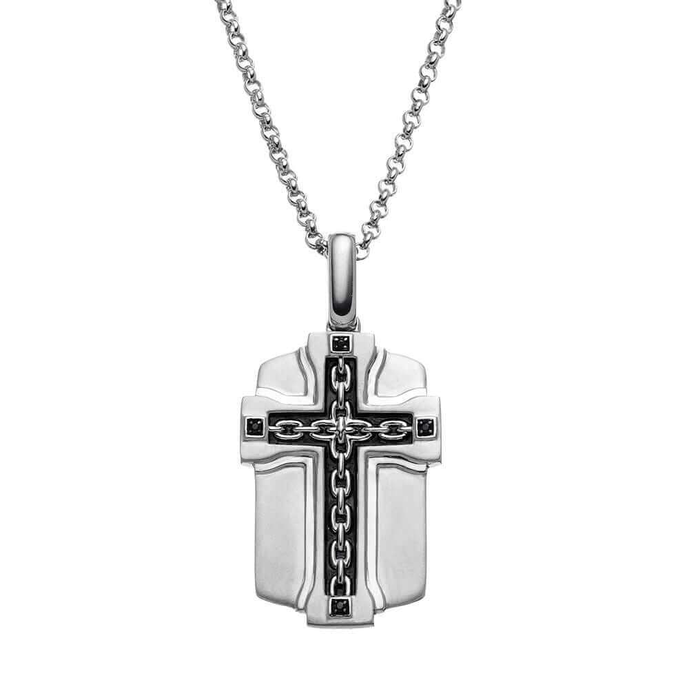 SilveRado鈩 for Mens Black Diamond Accent Sterling Silver Cross Link Dog Tag Necklace for Men