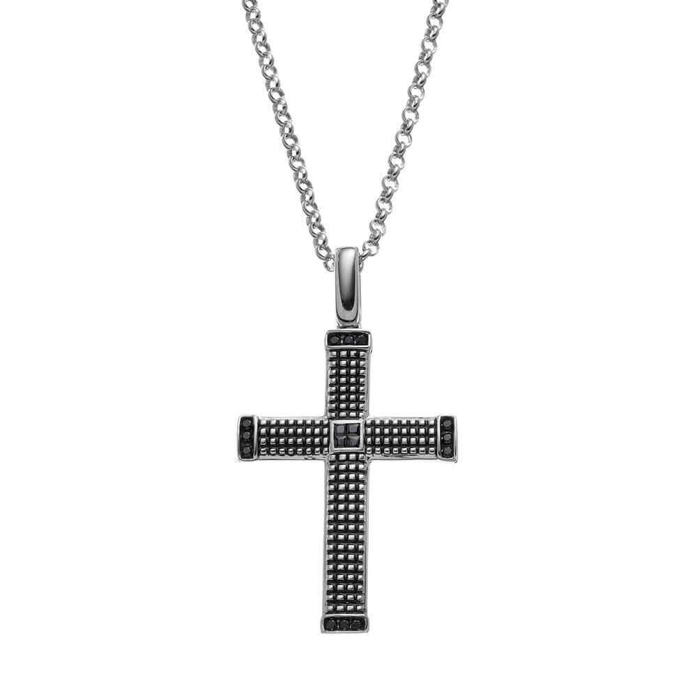 SilveRado  for Mens 1/3 Carat T.W. Black Diamond Sterling Silver Textured Cross Pendant Necklace for Men