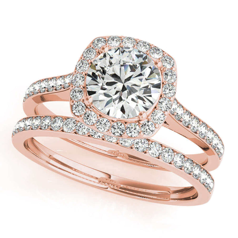 3/4 Ct. Halo Engagement & Wedding Band Set In 14k Solid Rose Gold (1/2