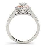 JewelMore Halo Pear-Shape Diamond Double Engagement Ring 3/4ct.tw H-I/I1-I2 14K, Engagement, Ring, JewelMORE.com  - JewelMORE.com