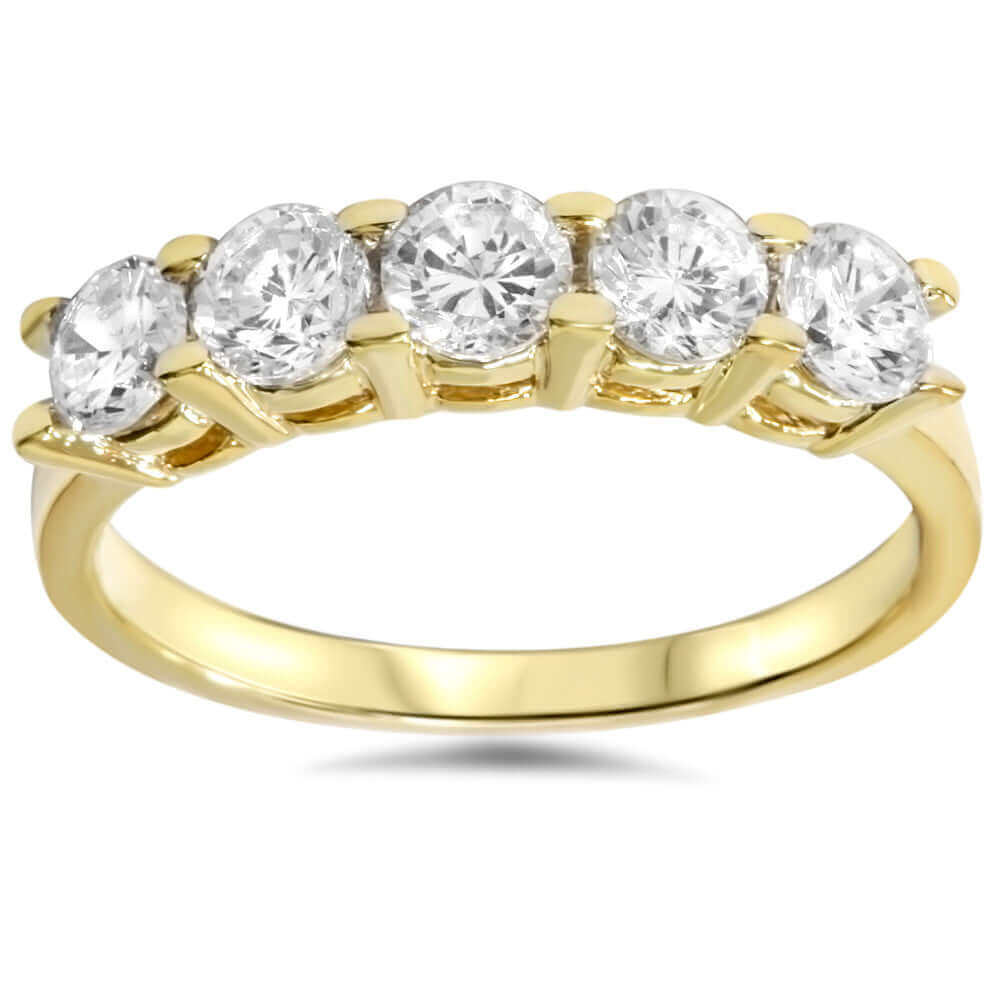 JewelMore™ 14k Yellow Gold 1ct TDW Diamond Five Stone Anniversary Ring ...