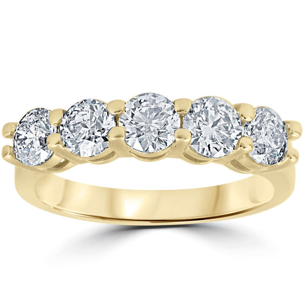 JewelMore™ 14k Yellow Gold 1ct TDW Diamond Five Stone Anniversary Ring ...