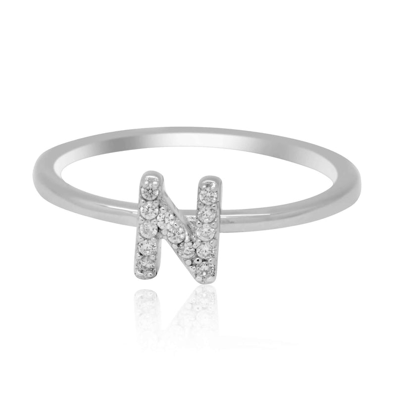 JewelMore Sterling Silver Diamond Accent stackable Initial Ring (petit