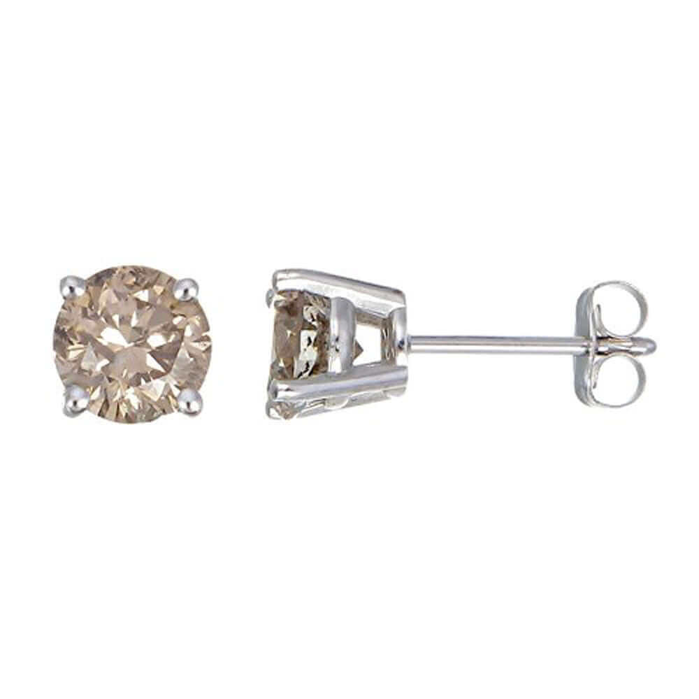 1/10 CT to 1CT Round Cut Champagne Diamond Stud Earrings 14k White