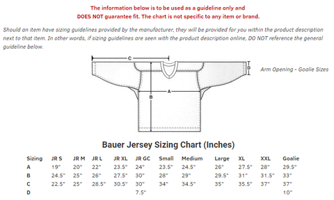 reebok goalie size chart