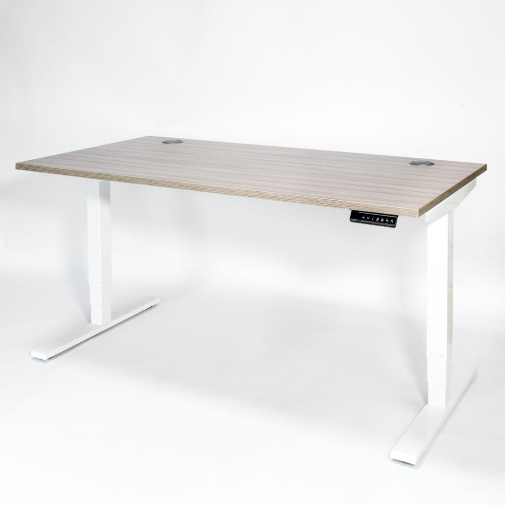 Liike Sit-Stand Desk Driftwood Top White Frame