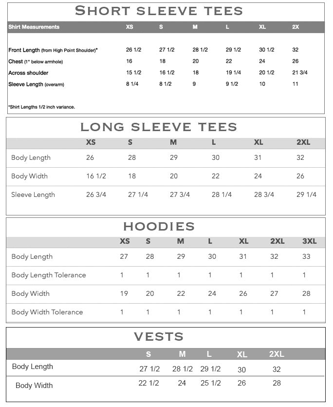 Size Guide – Back Down South Clothing