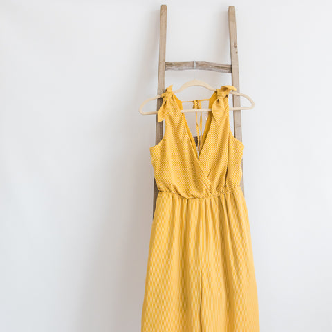 Mustard Cross Front and Back Jumpsuit with Tie Back