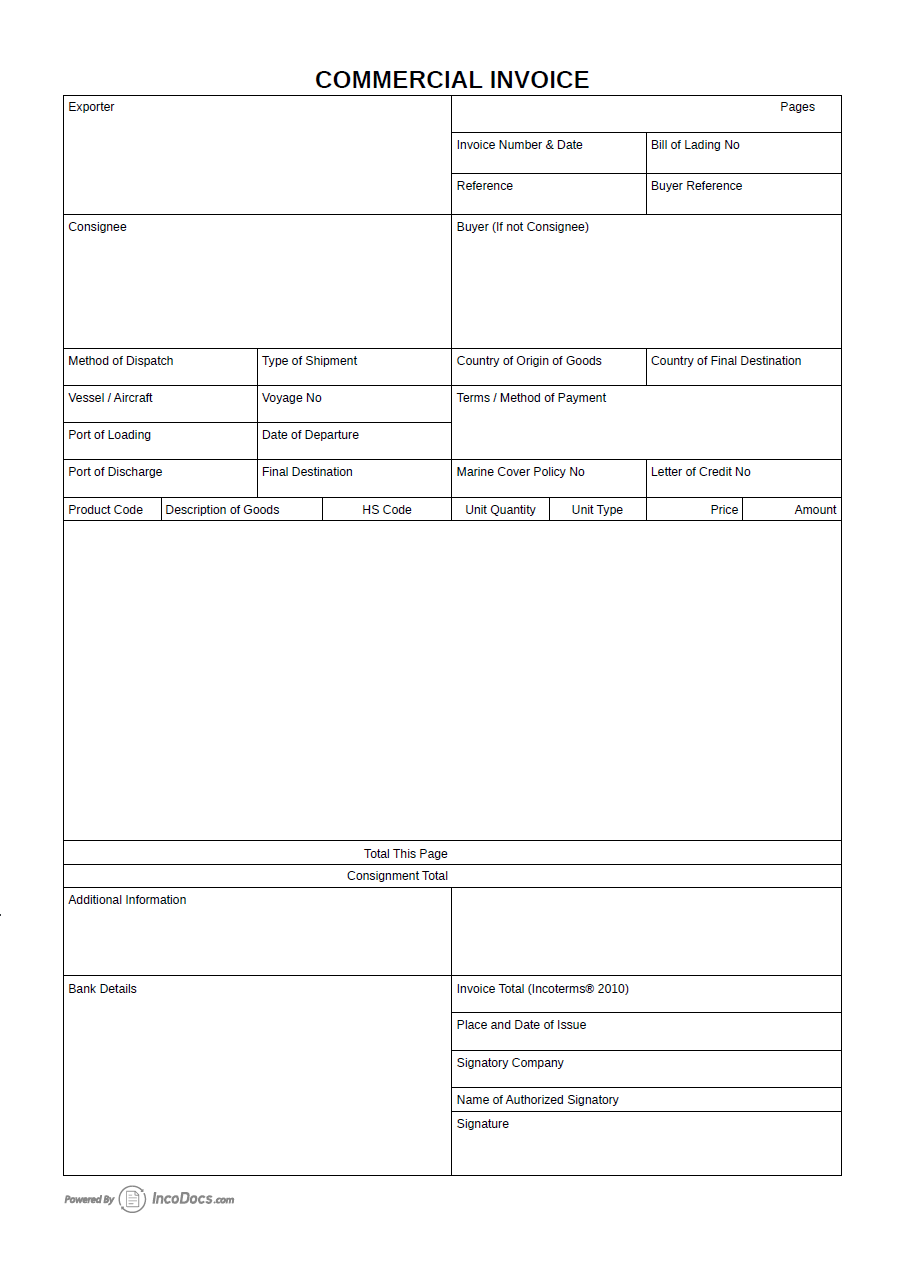 Non Commercial Invoice Sample