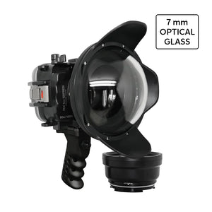 60M/195FT Waterproof housing for Sony RX1xx series Salted Line with Aluminium Pistol Grip & 6" Optical Glass Dry Dome Port (Black) - meikon.hk