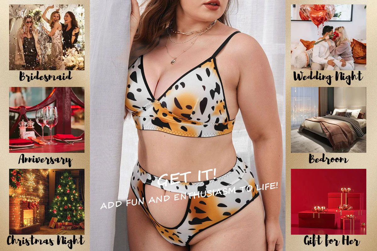 Women Plus Size Leopard Print Bra Set