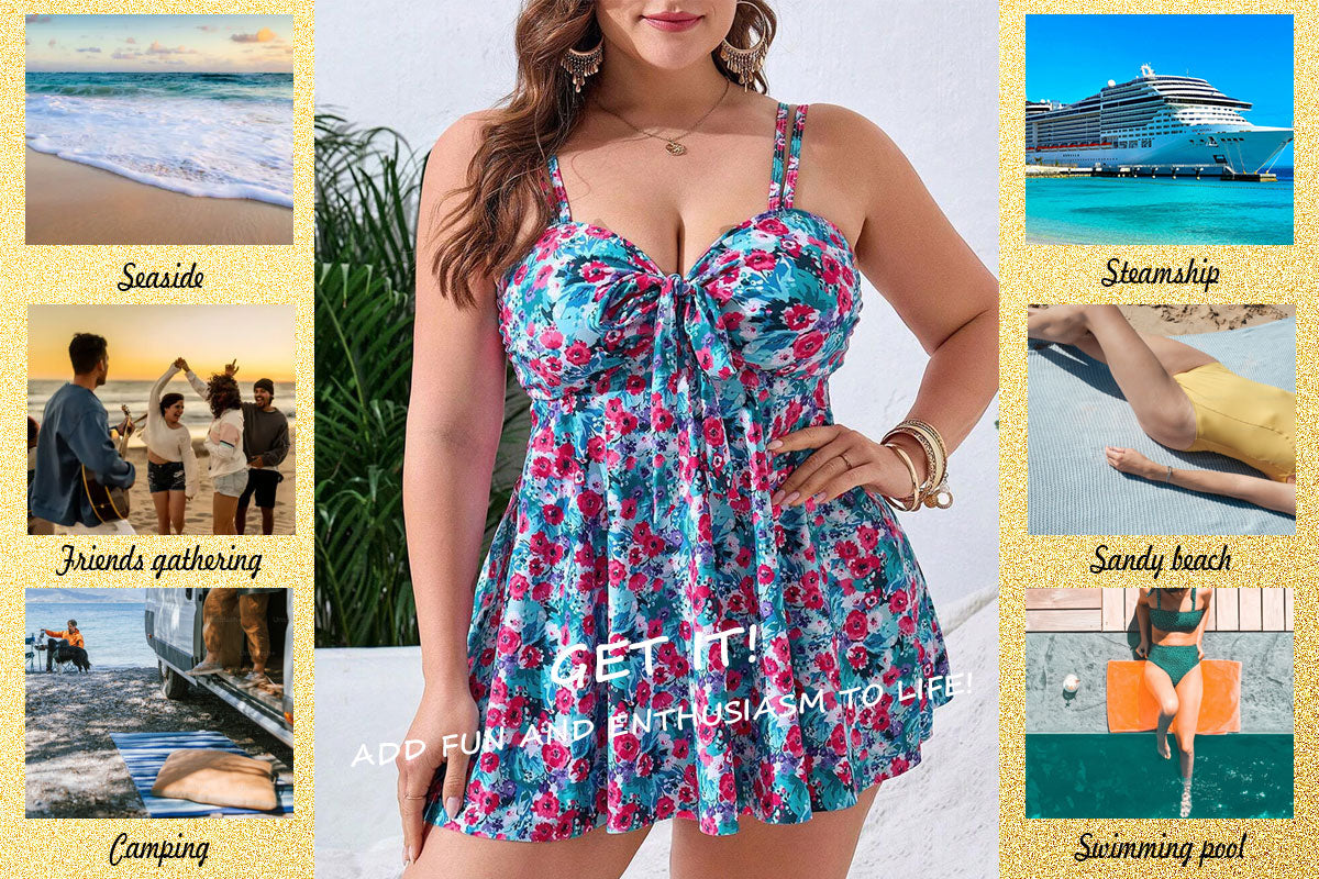 Women Plus Size Floral Conservative Two-Piece Swimsuit | PRUSES