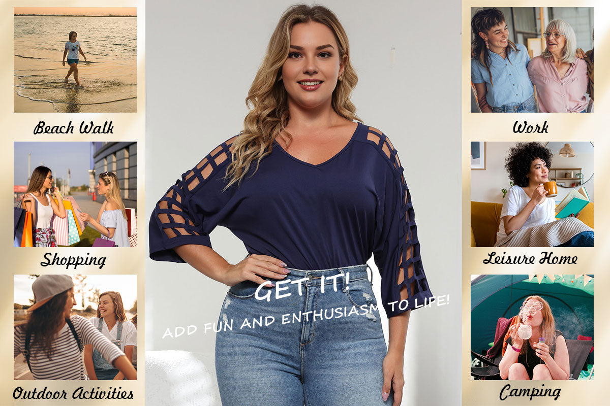 Women Plus Size Hollow Out Mesh Tops Loose | PRUSES