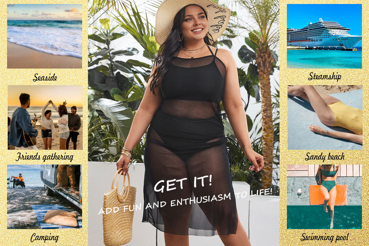 Women Plus Size Mesh Cover-Up Bikini Three-Piece Set | PRUSES