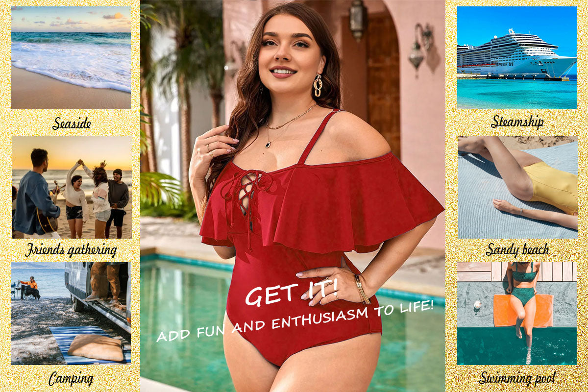 Women Plus Size Strapped Layered Ruffle One-Piece Swimsuit