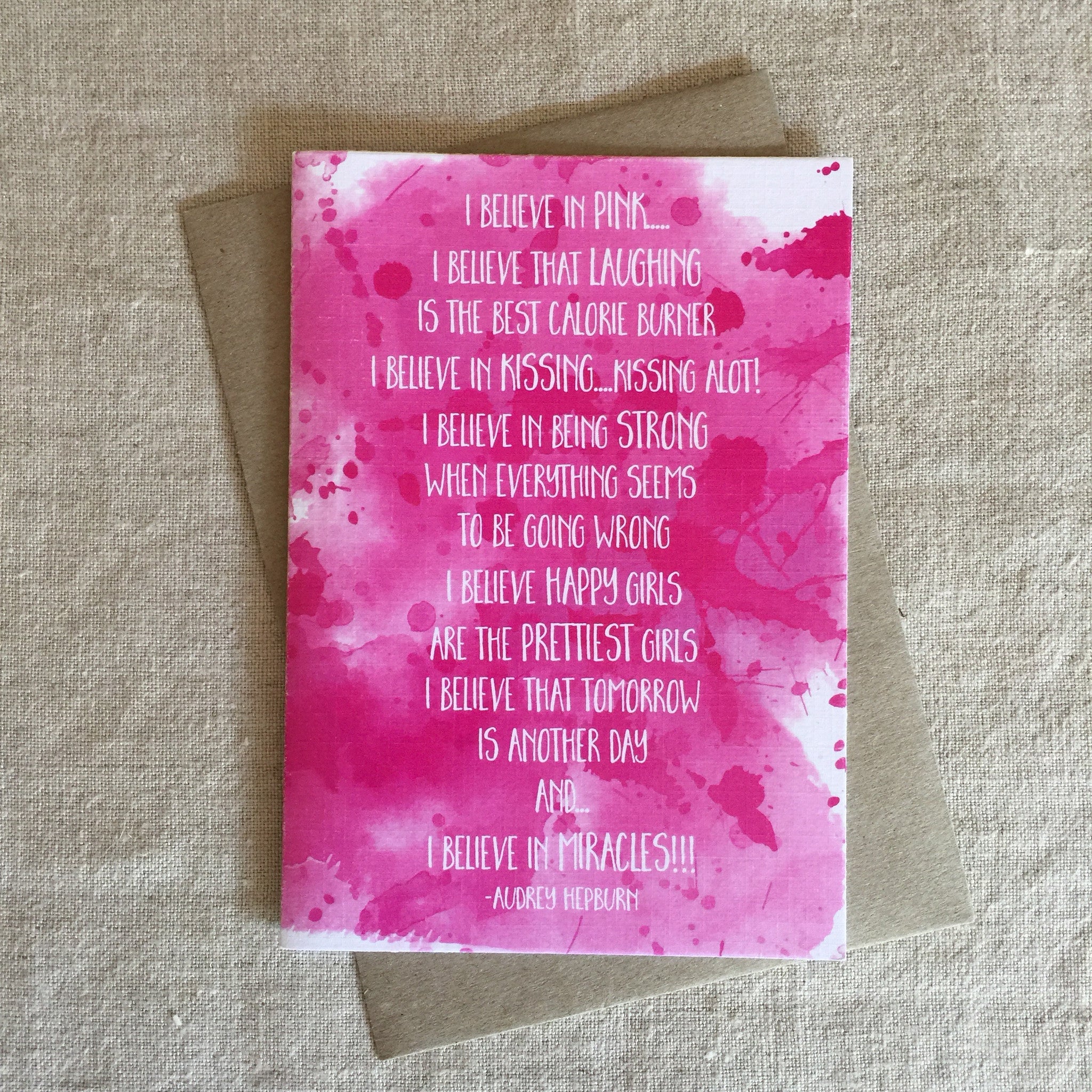 Audrey Believes Quote Card Pink Paddock Store