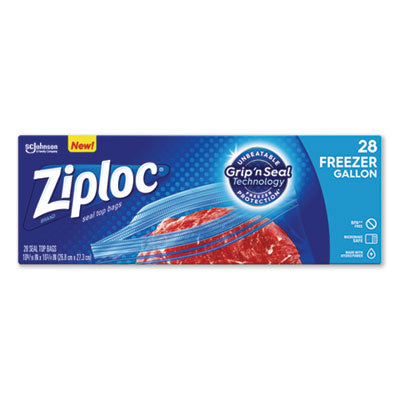 Photo 1 of Ziploc® Zipper Freezer Bags, 1 gal, 2.7 mil, 9.6" x 12.1", Clear, 28/Box