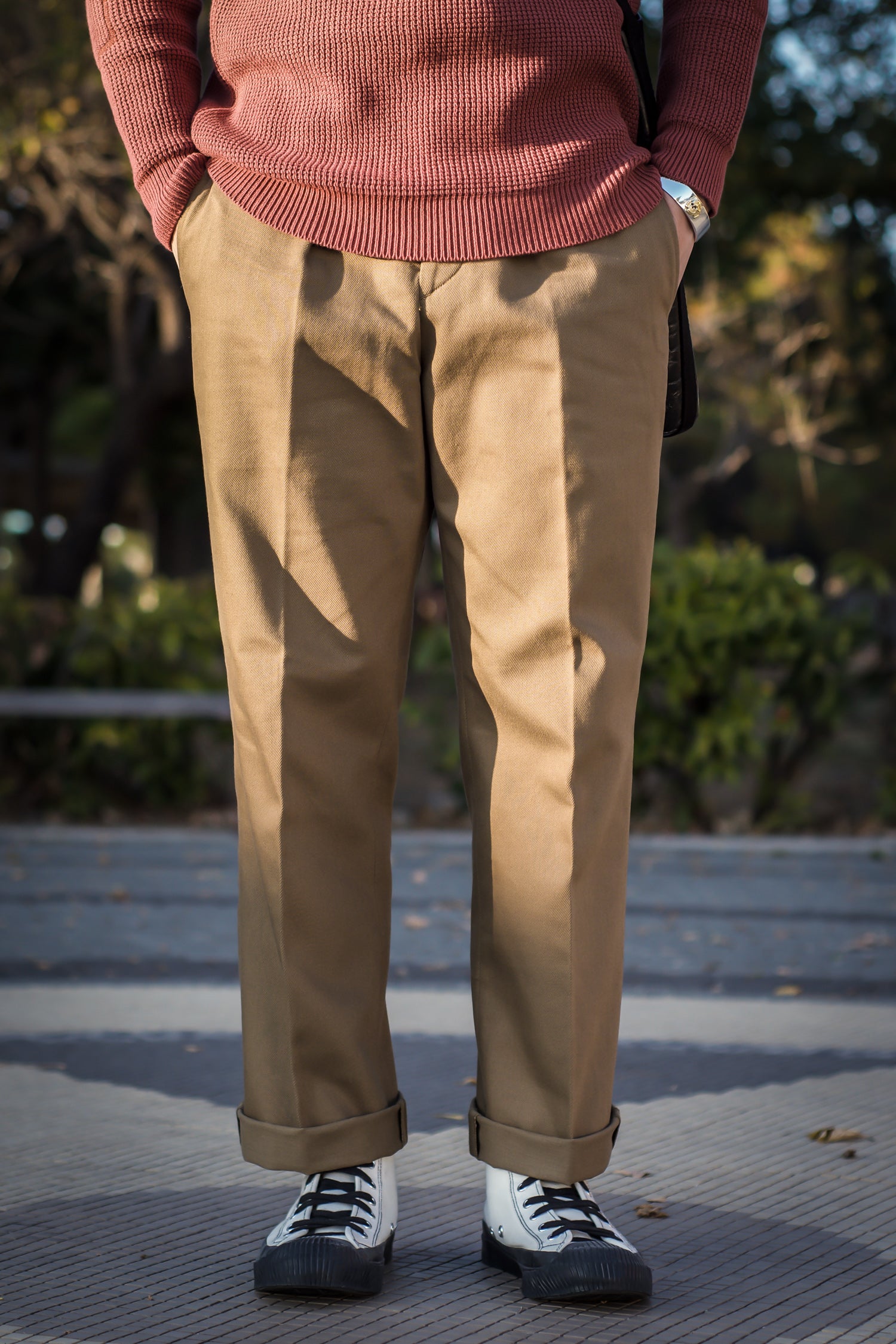 SINGLE-PLEATED COTTON ARMY TROUSERS