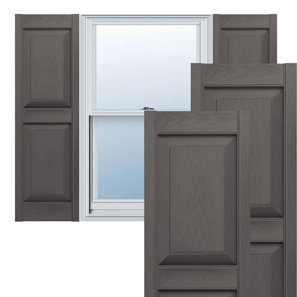 14-1/2 in. x 53 in. Lifetime Vinyl Custom 2 Equal Raised Panel Shutters Pair Tuxedo Grey