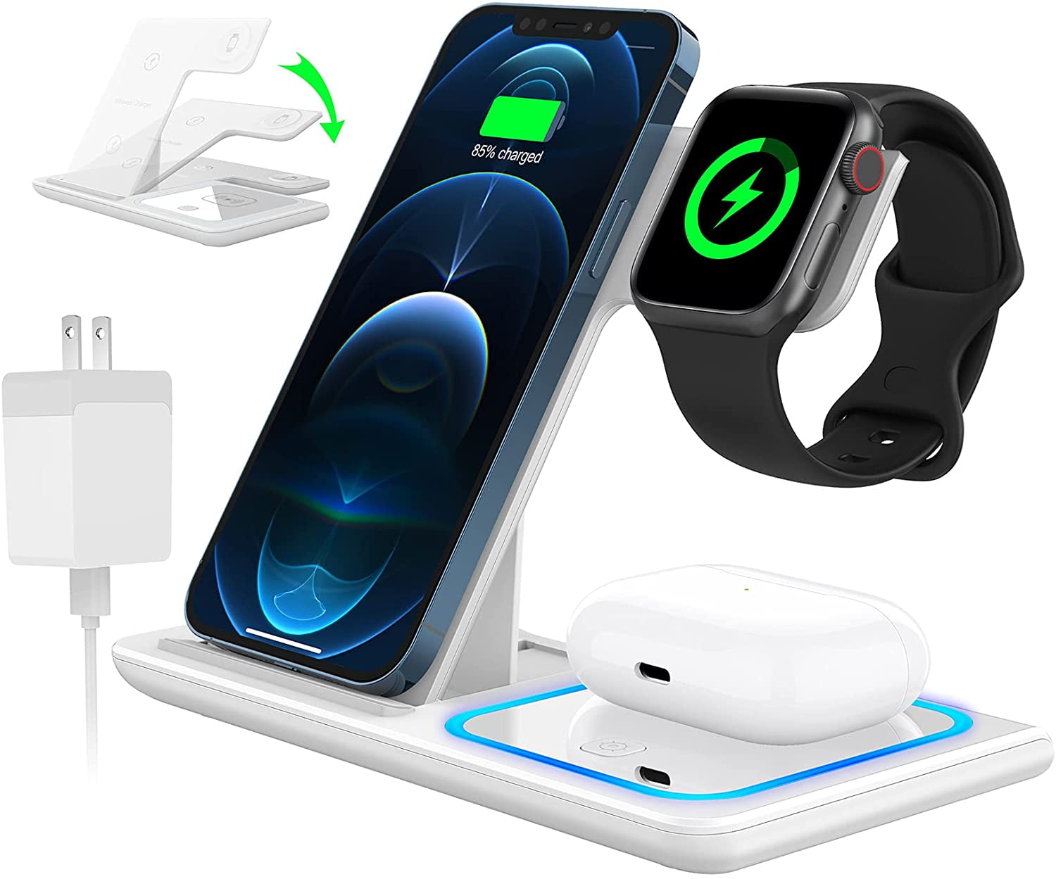 2023 Upgraded Wireless Charging Station, 18W 3 in 1 Charger Station, Fast Charging Dock Stand for iWatch Series 8/7/6/SE/5/4/3/2, Compatible with iPhone 15 14 13 12 11 Pro/XS/XR/Samsung & AirPod