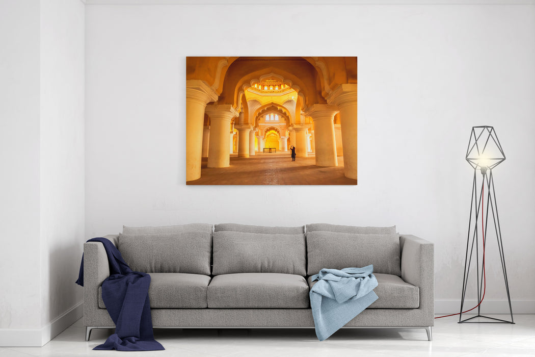 Wide View Of An Ancient Thirumalai Nayak Palace Sculptures And Pillars Madurai Tamil Nadu India Canvas Wall Art Print