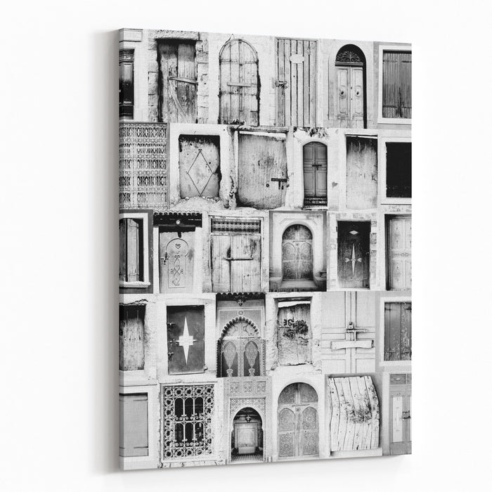 Black And White Poster From Old Moroccan Doorways Canvas Wall Art