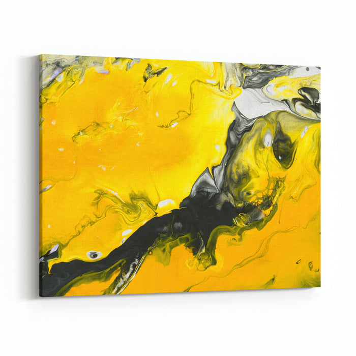 Black And Yellow Marble Abstract Hand Painted Background Closeup