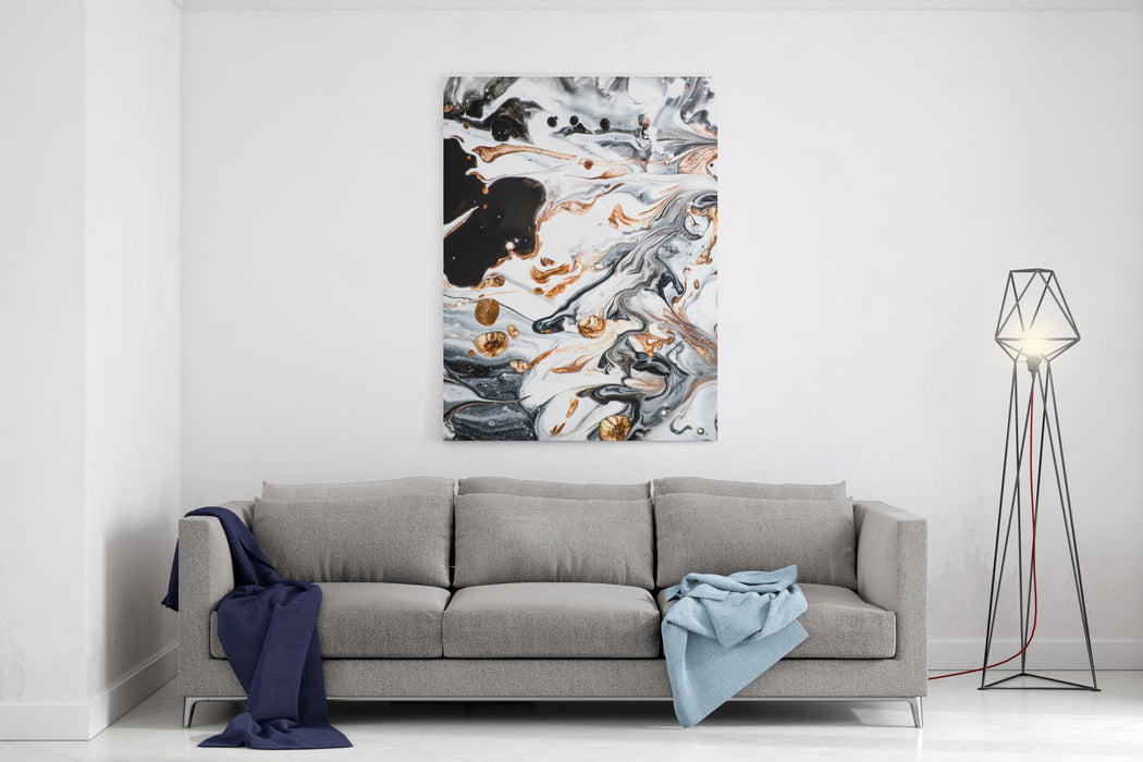 Abstract Texture Modern Artwork Marble Effect Painting Mixed Black