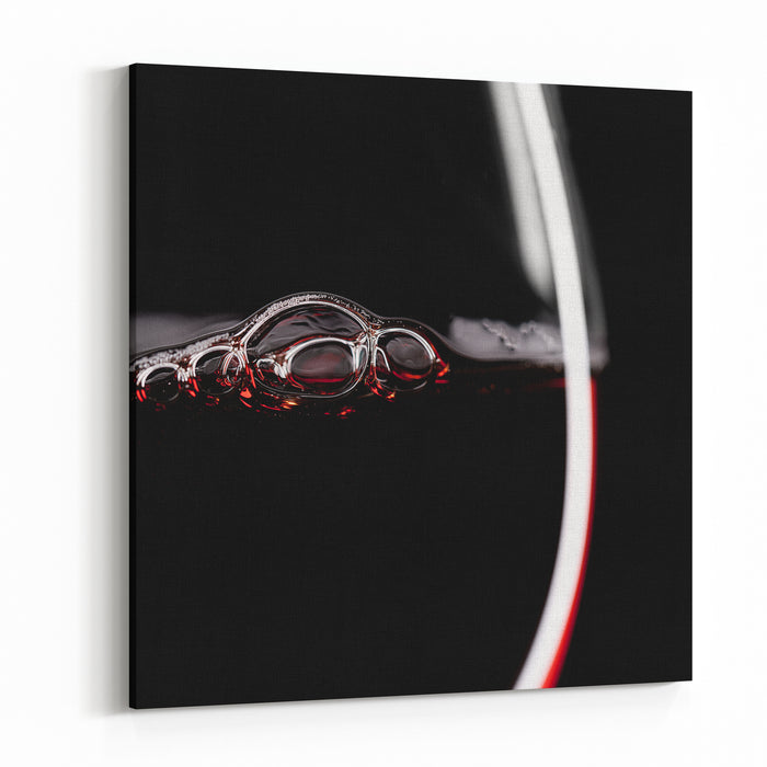 Red Wine Glass Silhouette On Black Background With Bubbles Canvas